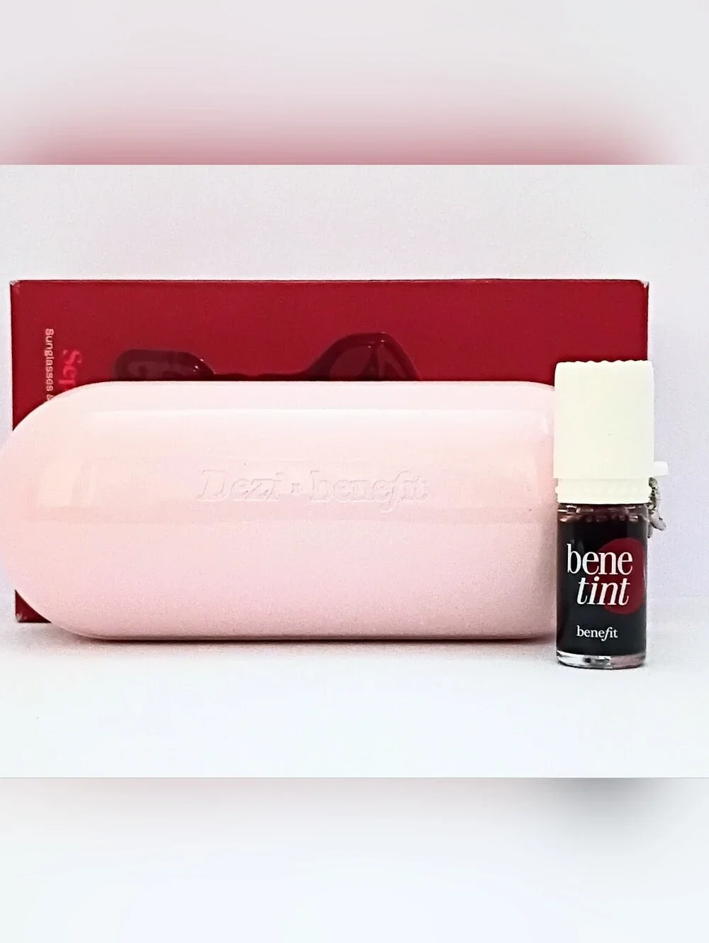 NIB Benefit x DEZI Tints Out Sunglasses & Dark Cherry Benetint Set LE